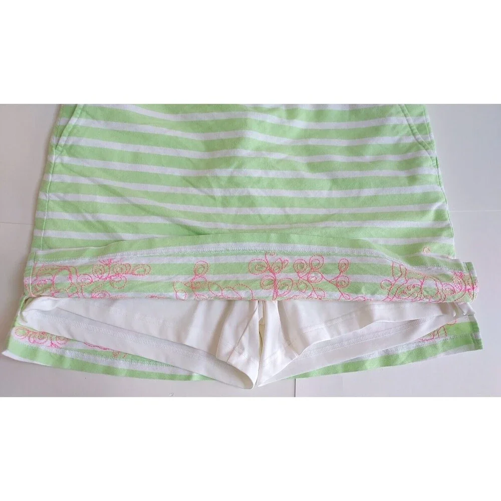 Lady Hagan Lime Green & White Striped Golf Skort W/Pink Embroidery Size 8